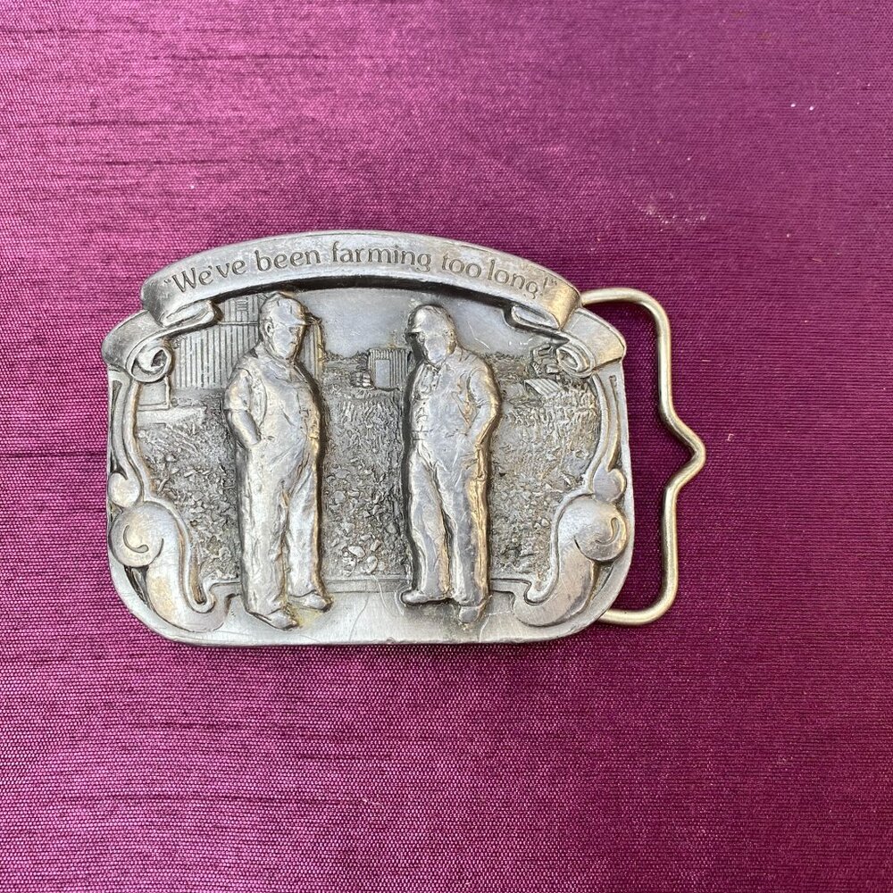 Vintage 1989 Reiman Publications Pewter Belt Buckle We've Been Farming